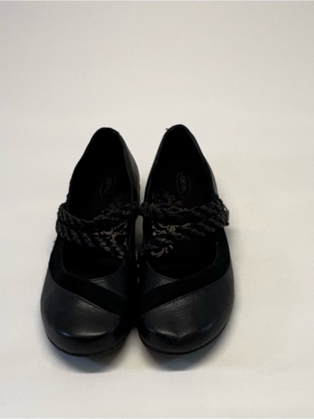 Aetrex Annie Black Leather Braided Mary Jane Flats - Size 9.5 / 40